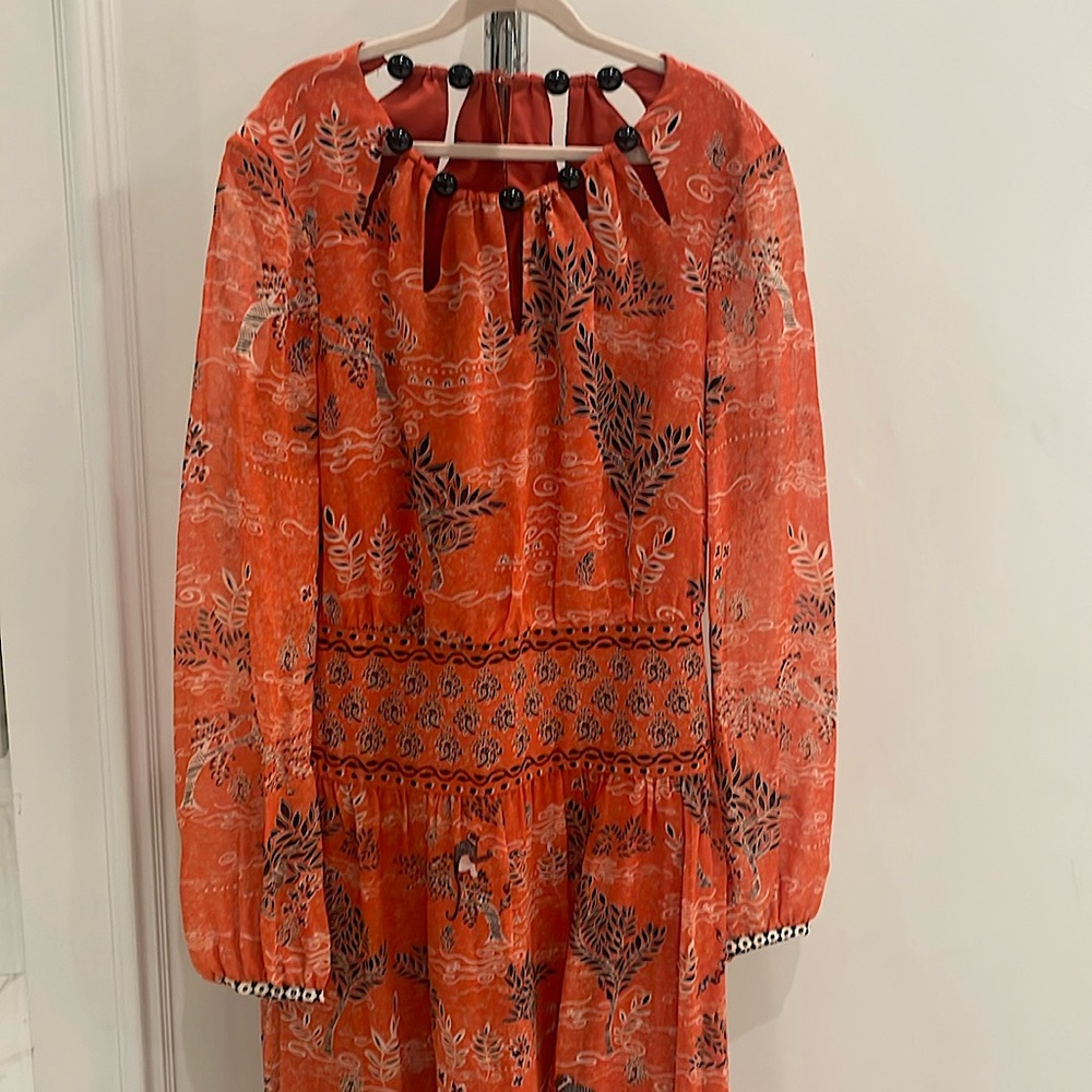 Saloni Women's Thala Beaded Neckline Midi Dress 100% Silk Georgette 6